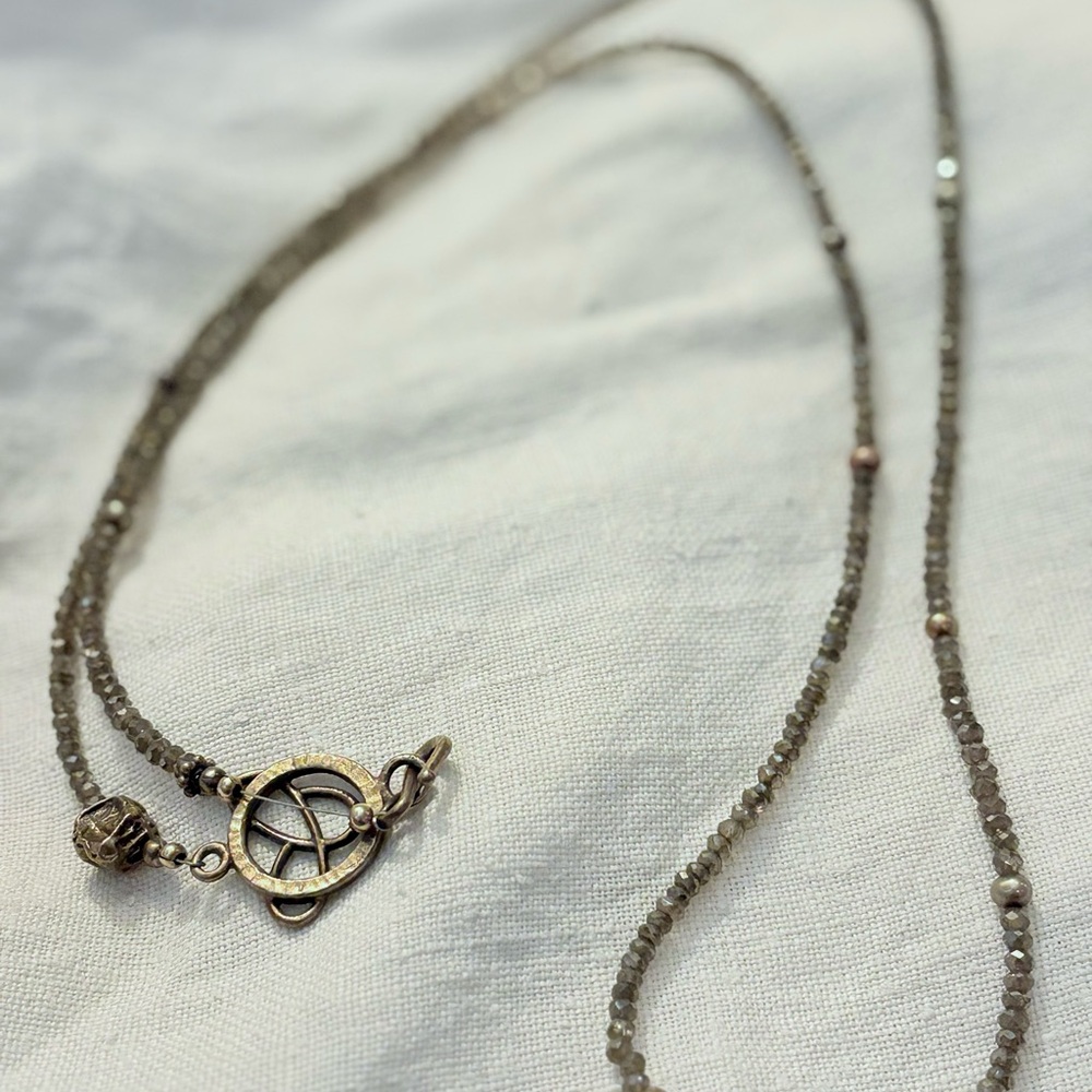 Elegant Pyrite and Laboradite Beaded Necklace with Gold Accents